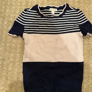 Maison Jules Navy and White Striped Tee